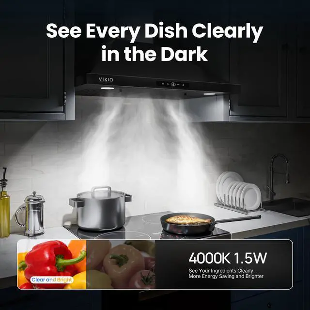 Alt view image 7 of 7 - 30 Inch Wall Mount Range Hood 580CFM Convertible Touch Control Black