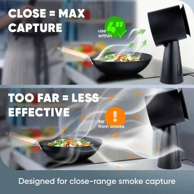 Alt view image 3 of 7 - Portable Range Hood Kitchen5-Layer Filter Compact Desktop Exhaust Fan, Powerful 3-Speed Smoke Removal, Low Noise Countertop Range Hood, Oil Cup, for Apartments, Dorm, RV, Indoor BBQ Black