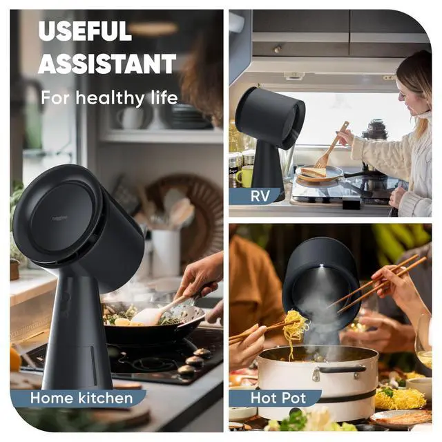Alt view image 4 of 7 - Portable Range Hood Kitchen5-Layer Filter Compact Desktop Exhaust Fan, Powerful 3-Speed Smoke Removal, Low Noise Countertop Range Hood, Oil Cup, for Apartments, Dorm, RV, Indoor BBQ Black