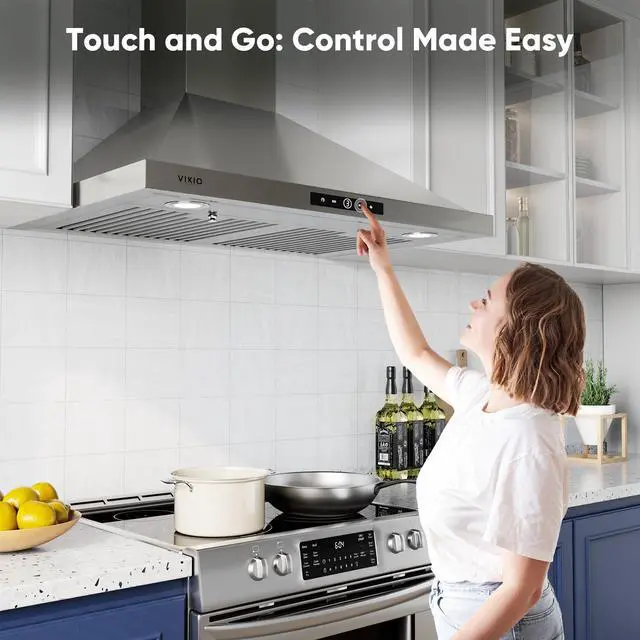 Alt view image 4 of 7 - Wall Mount Range Hood 30 inch, 580 CFM, Stainless Steel Kitchen Vent Hood Ducted/Ductless Convertible, with 3-Speed Fan and LED Lights