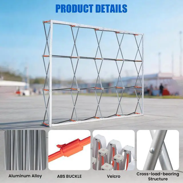 Alt view image 6 of 7 - 7.4 X 7.4FT Portable Pop Up Display Stand, Aluminum Folding Banner Stand, Fabric Tension Backdrop Booth Frame for Trade Shows, Weddings, Retail & Outdoor Events (Including A Carry Bag)