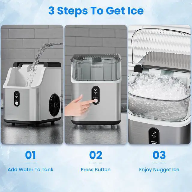 Alt view image 3 of 7 - Nugget Ice Makers Countertop, Portable Ice Maker Machine with Self-Cleaning, 35lbs/24H, Crushed Ice Machine with Handle & Scoop for Home, Kitchen, Office and Camping(Stainless Steel)