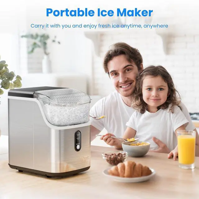 Alt view image 6 of 7 - Nugget Ice Makers Countertop, Portable Ice Maker Machine with Self-Cleaning, 35lbs/24H, Crushed Ice Machine with Handle & Scoop for Home, Kitchen, Office and Camping(Stainless Steel)