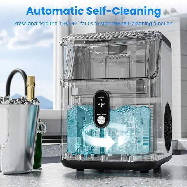 Alt view image 4 of 7 - Nugget Ice Makers Countertop, Portable Ice Maker Machine with Self-Cleaning, 35lbs/24H, Crushed Ice Machine with Handle & Scoop for Home, Kitchen, Office and Camping(Stainless Steel)