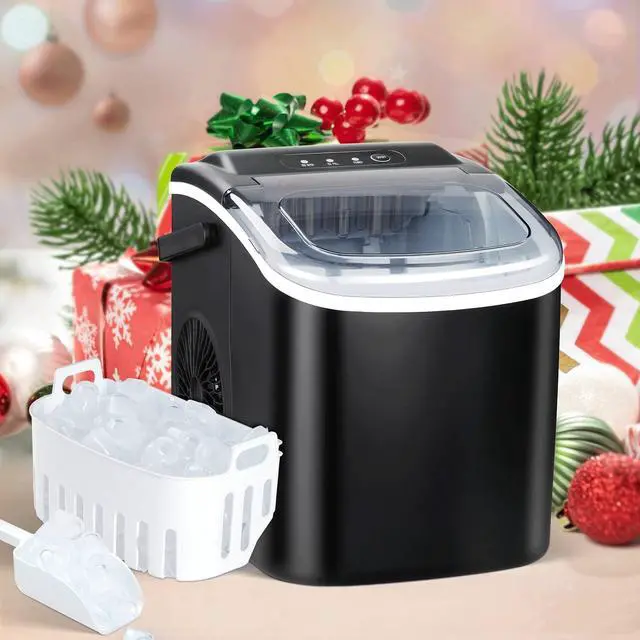 Main image of Ice Maker Machine for Countertop, 26lbs Ice/24Hrs, 9 Ice Cubes Ready in 6 Mins, Portable Self-Clean Ice Machine with Scoop and Basket, 13.7lbs, for Home Kitchen Office Bar Party, Black