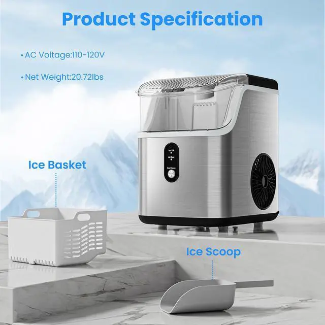 Alt view image 5 of 7 - Nugget Ice Makers Countertop, Portable Ice Maker Machine with Self-Cleaning, 35lbs/24H, Crushed Ice Machine with Handle & Scoop for Home, Kitchen, Office and Camping(Stainless Steel)