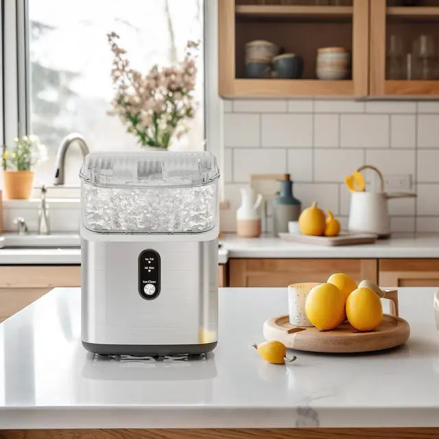 Alt view image 7 of 7 - Nugget Ice Makers Countertop, Portable Ice Maker Machine with Self-Cleaning, 35lbs/24H, Crushed Ice Machine with Handle & Scoop for Home, Kitchen, Office and Camping(Stainless Steel)