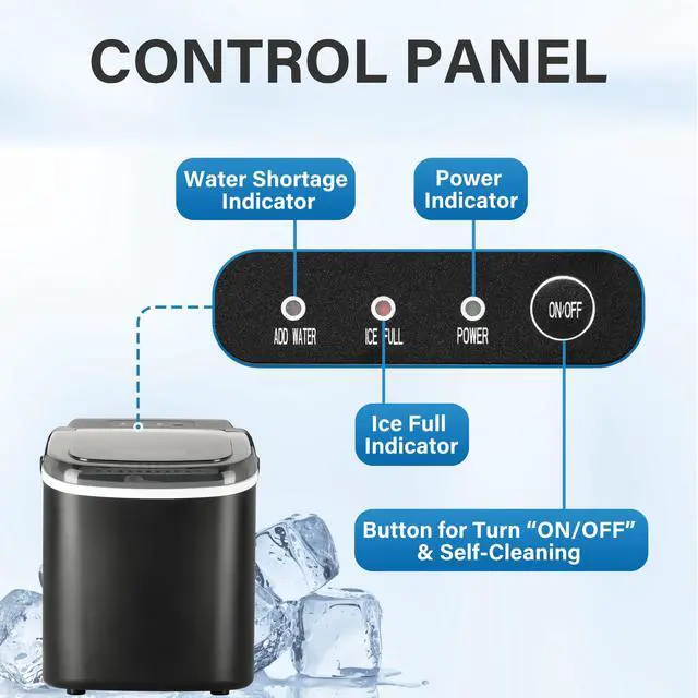 Alt view image 3 of 7 - Ice Maker Machine for Countertop, 26lbs Ice/24Hrs, 9 Ice Cubes Ready in 6 Mins, Portable Self-Clean Ice Machine with Scoop and Basket, 13.7lbs, for Home Kitchen Office Bar Party, Black