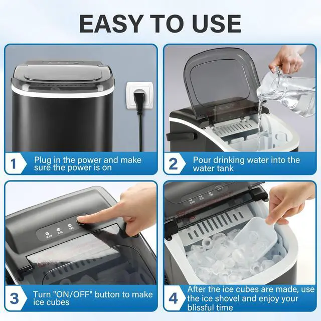 Alt view image 7 of 7 - Ice Maker Machine for Countertop, 26lbs Ice/24Hrs, 9 Ice Cubes Ready in 6 Mins, Portable Self-Clean Ice Machine with Scoop and Basket, 13.7lbs, for Home Kitchen Office Bar Party, Black