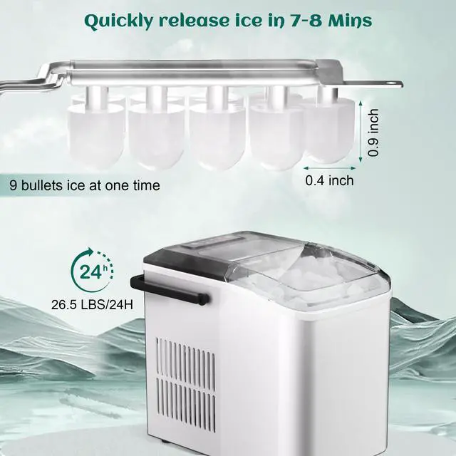 Alt view image 2 of 7 - Bullet Ice Maker, 26.5 lb/24H Counter Top Ice Maker with Self-Cleaning Function, 9 Cubes Ready in 7-8 Mins, Portable Ice Maker Suitable for Home, Office, Kitchen, RV, white S, WBJ-10C