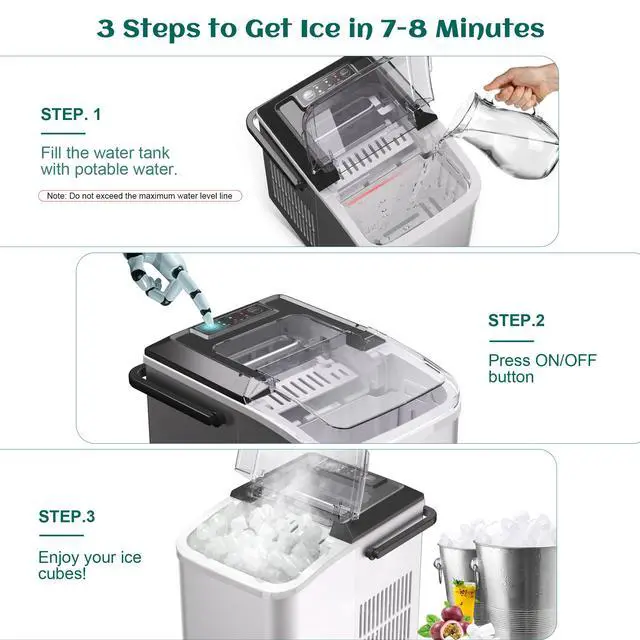 Alt view image 6 of 7 - Bullet Ice Maker, 26.5 lb/24H Counter Top Ice Maker with Self-Cleaning Function, 9 Cubes Ready in 7-8 Mins, Portable Ice Maker Suitable for Home, Office, Kitchen, RV, white S, WBJ-10C