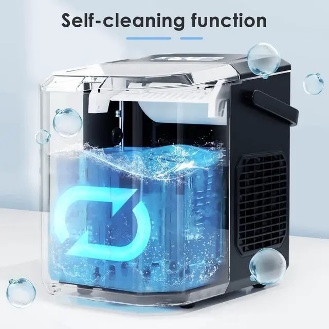 Alt view image 4 of 7 - Ice Makers Countertop,Protable Ice Maker Machine with Self-Cleaning, 26Lbs/24H,9 Ice Cubes/8 Mins, Ice Scoop, and Basket for Home/Kitchen/Office/Party-Black