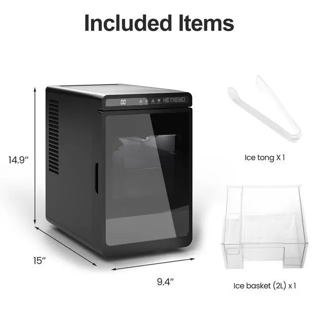 Alt view image 3 of 7 - Clear Ice Maker Compact Countertop Ice Machine with 1.6" Square Ice Cubes, Fast 10-Min Ice Production, Self-Cleaning,LED Light & TimerPortable Electric Ice Maker for Kitchen, Bar, RV, Black