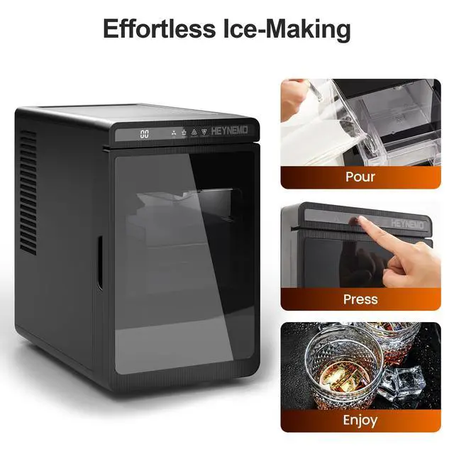Alt view image 4 of 7 - Clear Ice Maker Compact Countertop Ice Machine with 1.6" Square Ice Cubes, Fast 10-Min Ice Production, Self-Cleaning,LED Light & TimerPortable Electric Ice Maker for Kitchen, Bar, RV, Black