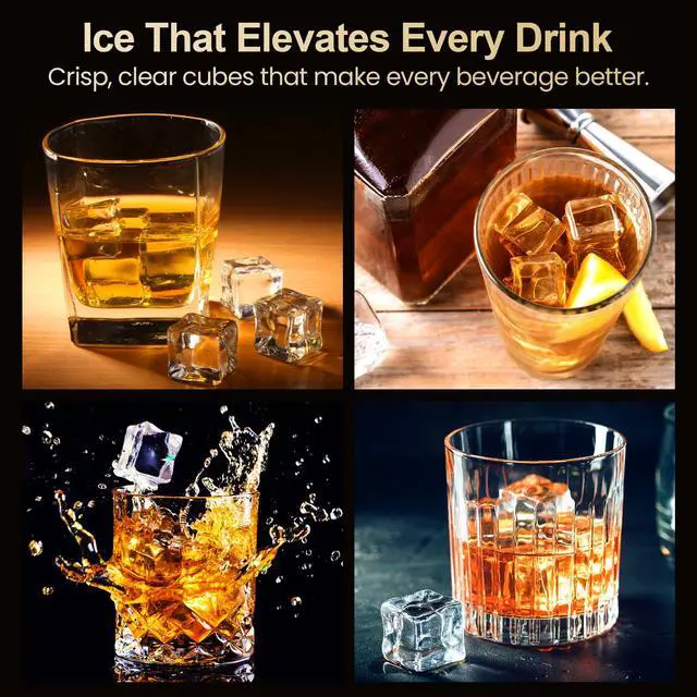 Alt view image 7 of 7 - Clear Ice Maker Compact Countertop Ice Machine with 1.6" Square Ice Cubes, Fast 10-Min Ice Production, Self-Cleaning,LED Light & TimerPortable Electric Ice Maker for Kitchen, Bar, RV, Black