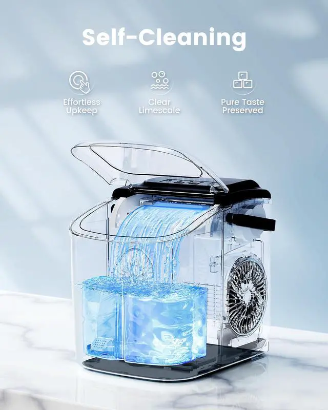 Alt view image 4 of 7 - Ice Makers Countertop, Portable Ice Machine, 6 Mins Fast Ice, 26 lbs Per Day, Self-Cleaning with Ice Basket & Scoop, for Camping, RV, Kitchen, Home, Office