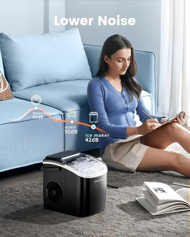 Alt view image 5 of 7 - Ice Makers Countertop, Portable Ice Machine, 6 Mins Fast Ice, 26 lbs Per Day, Self-Cleaning with Ice Basket & Scoop, for Camping, RV, Kitchen, Home, Office