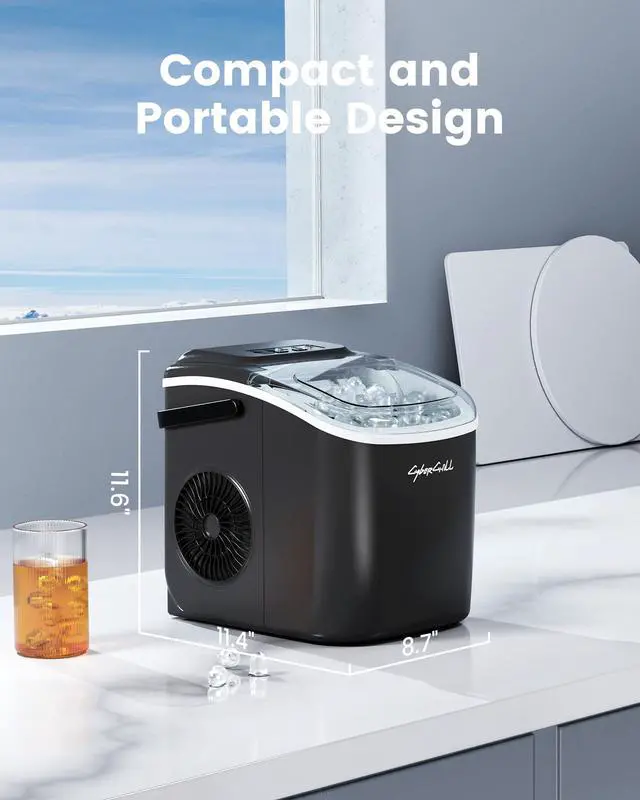 Alt view image 7 of 7 - Ice Makers Countertop, Portable Ice Machine, 6 Mins Fast Ice, 26 lbs Per Day, Self-Cleaning with Ice Basket & Scoop, for Camping, RV, Kitchen, Home, Office