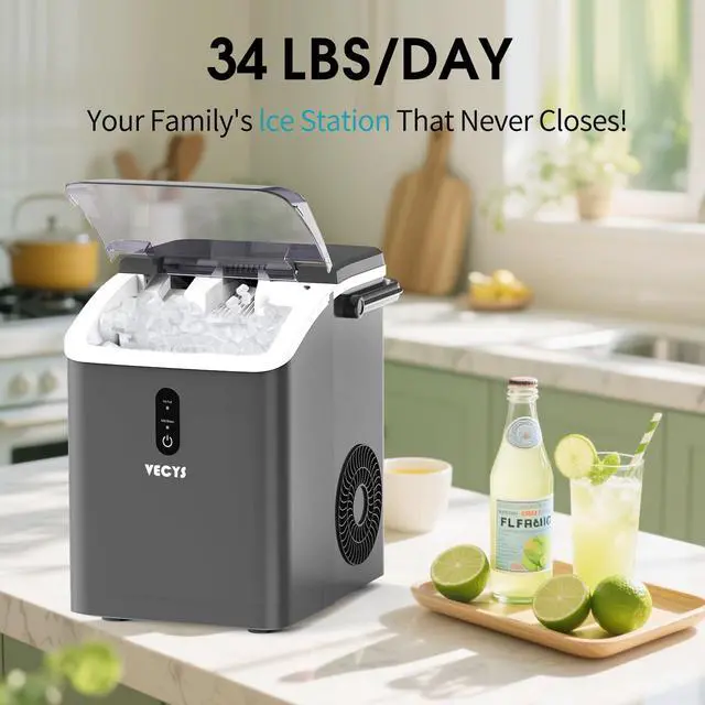 Alt view image 2 of 7 - Nugget Ice Maker, 34LBS/Day Countertop Ice Machine, Self-Cleaning Portable Pellet Ice Maker, Chewable Sonic Ice for Home, Office, Bar