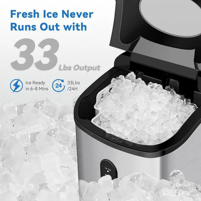 Alt view image 2 of 5 - Nugget Ice Maker Countertop with Soft Chewable Ice, Portable Ice Maker with Self-Cleaning, 33Lbs/24Hrs, One-Key Operation, Compact Ice Maker with Ice Scoop/Basket for Home/Kitchen/Office/Bar