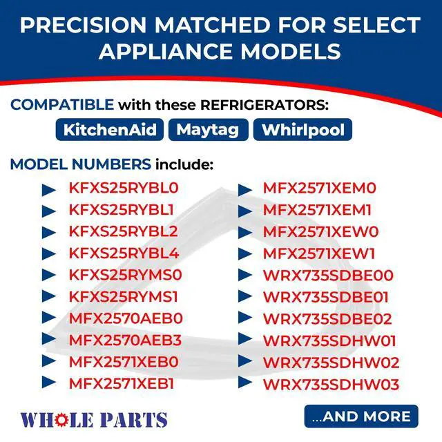 Alt view image 4 of 7 - Upgraded Refrigerator Door Seal Gasket (Magnetic Strip Inside, Black), Single Piece, Part# W10830277 - Replacement & Compatible with Some Kitchen Aid, Maytag and Whirlpool Refrigerators