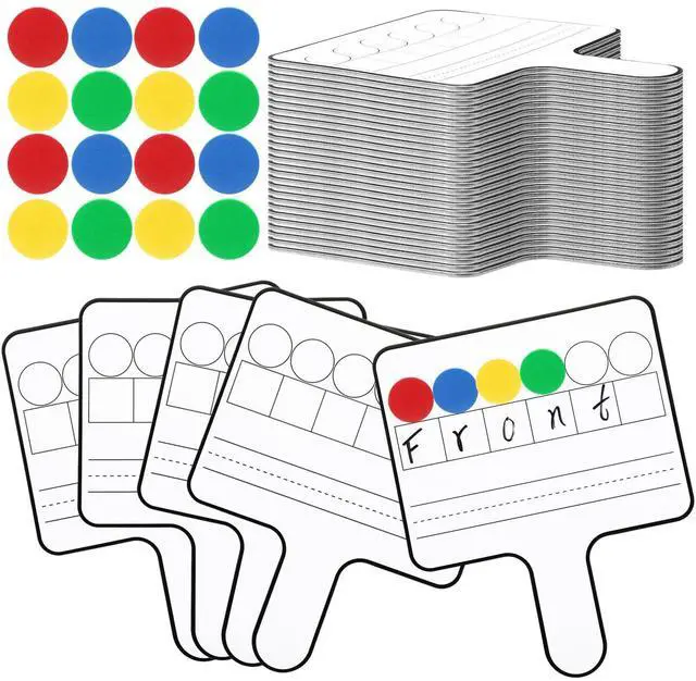 Main image of 24 Pcs Magnetic Paddle Set Education Dry Erase Double Side Handheld Answer Board with Magnetic Counters Discs Phonemic Awareness Phonics Games Toy for Students Kids Teaching Supply (Black)