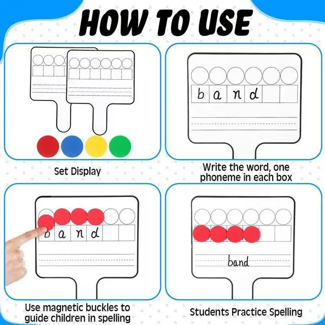 Alt view image 3 of 7 - 24 Pcs Magnetic Paddle Set Education Dry Erase Double Side Handheld Answer Board with Magnetic Counters Discs Phonemic Awareness Phonics Games Toy for Students Kids Teaching Supply (Black)