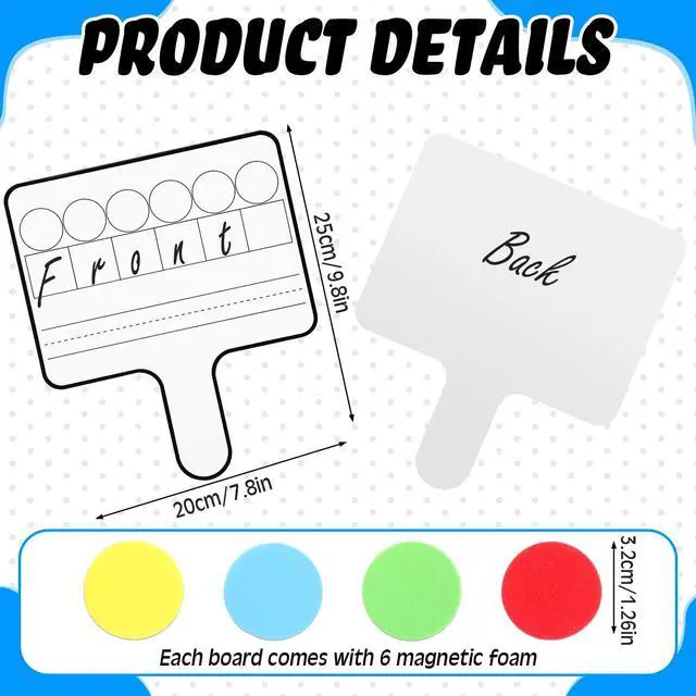 Alt view image 2 of 7 - 24 Pcs Magnetic Paddle Set Education Dry Erase Double Side Handheld Answer Board with Magnetic Counters Discs Phonemic Awareness Phonics Games Toy for Students Kids Teaching Supply (Black)