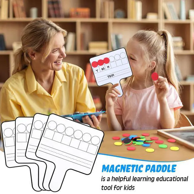Alt view image 6 of 7 - 24 Pcs Magnetic Paddle Set Education Dry Erase Double Side Handheld Answer Board with Magnetic Counters Discs Phonemic Awareness Phonics Games Toy for Students Kids Teaching Supply (Black)