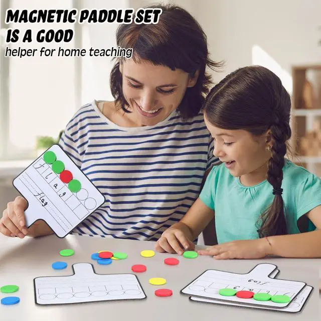 Alt view image 7 of 7 - 24 Pcs Magnetic Paddle Set Education Dry Erase Double Side Handheld Answer Board with Magnetic Counters Discs Phonemic Awareness Phonics Games Toy for Students Kids Teaching Supply (Black)