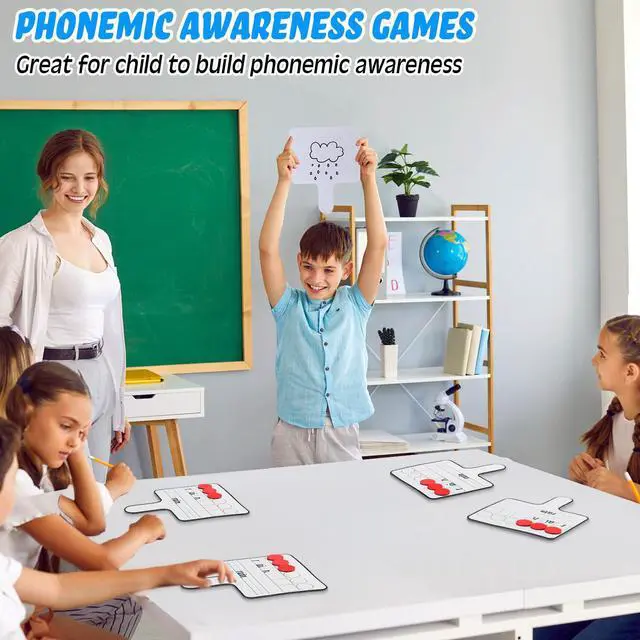 Alt view image 4 of 7 - 24 Pcs Magnetic Paddle Set Education Dry Erase Double Side Handheld Answer Board with Magnetic Counters Discs Phonemic Awareness Phonics Games Toy for Students Kids Teaching Supply (Black)