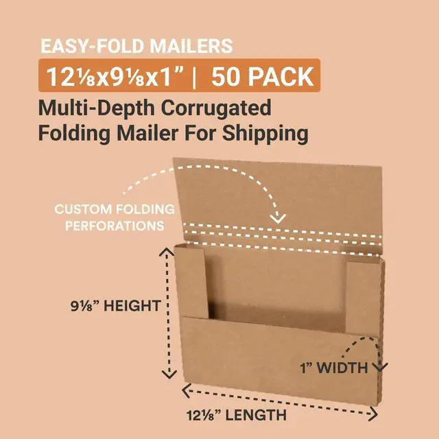 Alt view image 2 of 7 - Shipping Boxes Small 12.125"L x 9.125"W x 1"H 50-Pack - Corrugated Cardboard Box for Moving, Mailing, Packing, Packaging and Storage