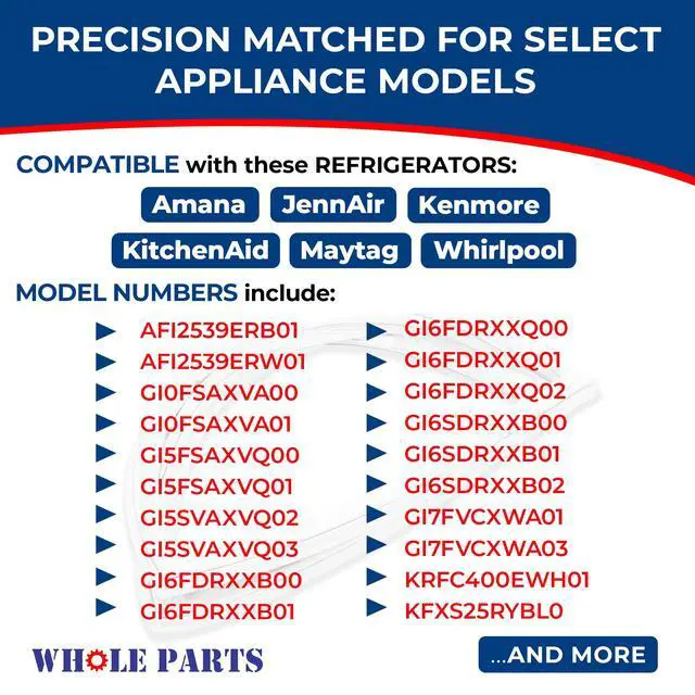 Alt view image 4 of 7 - Upgraded Refrigerator Freezer Door Seal (Magnetic Strip Inside, White) WPW10443321 - Compatible with Some Amana, Jenn Air, Maytag, Kitchen Aid, Whirlpool and Kenmore Refrigerators