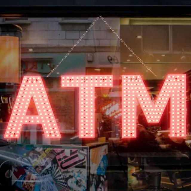Main image of ATM Sign for Business, 24"x8.35" Dimmable Bright LED Advertisement Board High Visibility with Adjustable Chain Hanging,Electric Display Signs Flash Light for Wall Window Shop,3 Modes,Red