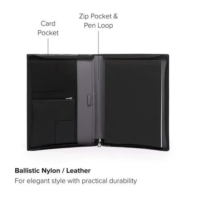 Alt view image 3 of 7 - Alpha Zip-Around Letter Pad - Ballistic Nylon Material - Durable Letter Pad Notebook Case - 13.3" X 10.3" X 1.0" - Black