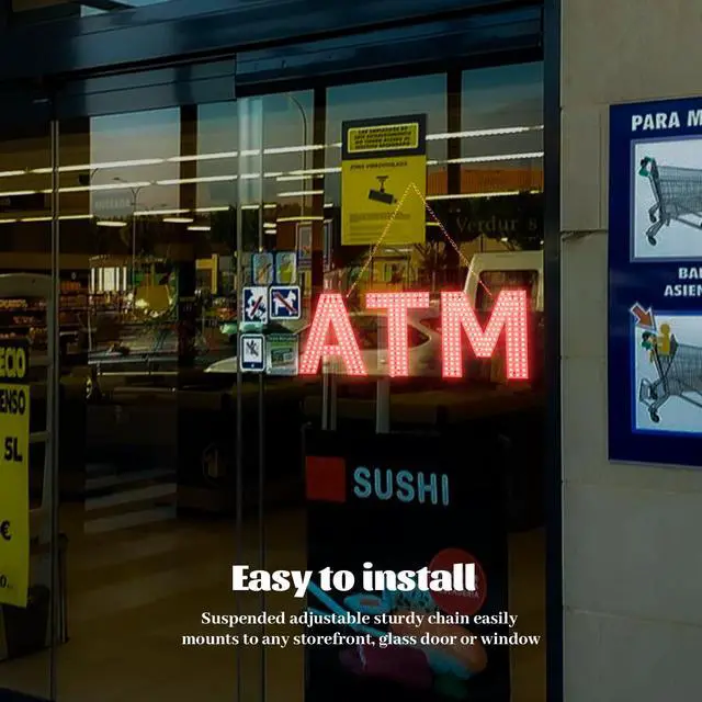 Alt view image 5 of 7 - ATM Sign for Business, 24"x8.35" Dimmable Bright LED Advertisement Board High Visibility with Adjustable Chain Hanging,Electric Display Signs Flash Light for Wall Window Shop,3 Modes,Red