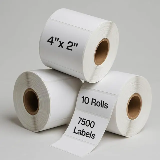Alt view image 3 of 7 - 4" x 2" Direct Thermal Labels Roll, 10 Rolls (7,500 Labels), 1" Core Compatible with Zebra,Rollo, MUNBYN,POLONO & IDPRT Label Printer, Strong Adhesive Perforated for Packages,Barcodes & Office Use