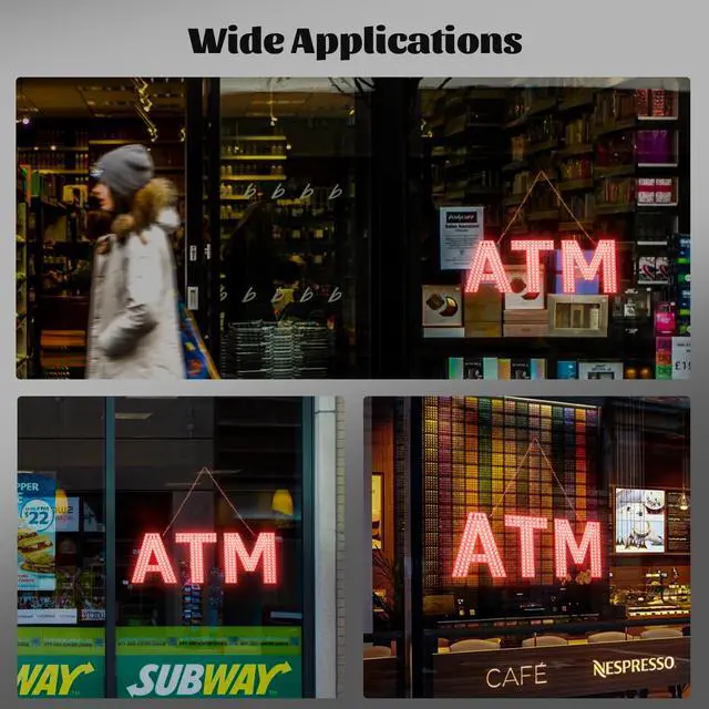 Alt view image 7 of 7 - ATM Sign for Business, 24"x8.35" Dimmable Bright LED Advertisement Board High Visibility with Adjustable Chain Hanging,Electric Display Signs Flash Light for Wall Window Shop,3 Modes,Red