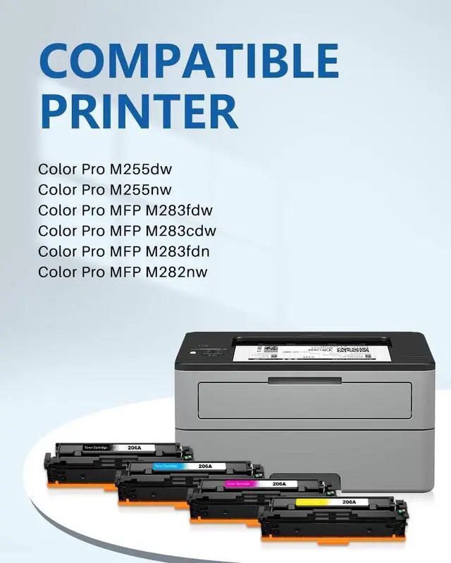 Alt view image 2 of 7 - 206A Toner Cartridges for HP Color LaserJet Pro MFP M283fdw M283cdw Printer | for HP Color LaserJet Pro MFP M283fdn M282nw M255dw M255nw M283 M255 Printer W2110A (4 Pack, with Chip)