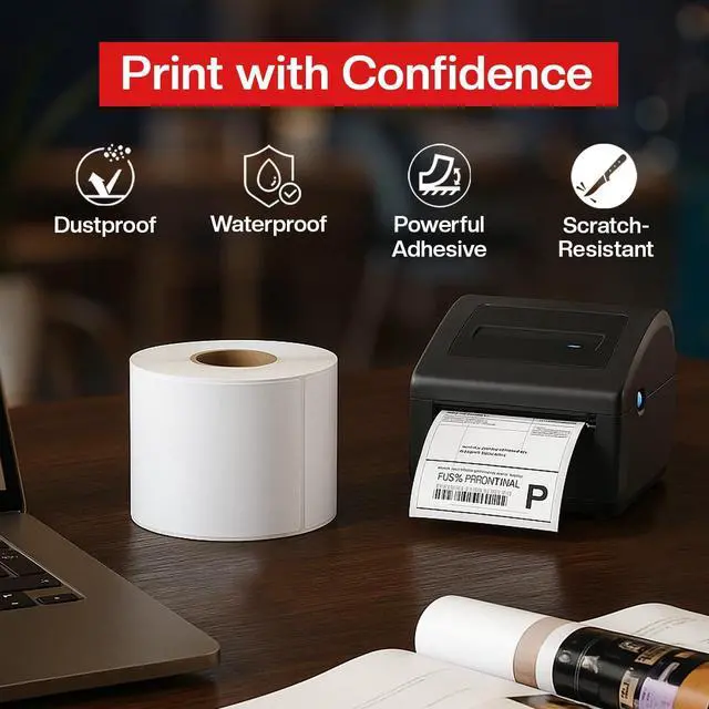 Alt view image 6 of 7 - 4" x 2" Direct Thermal Labels Roll, 10 Rolls (7,500 Labels), 1" Core Compatible with Zebra,Rollo, MUNBYN,POLONO & IDPRT Label Printer, Strong Adhesive Perforated for Packages,Barcodes & Office Use