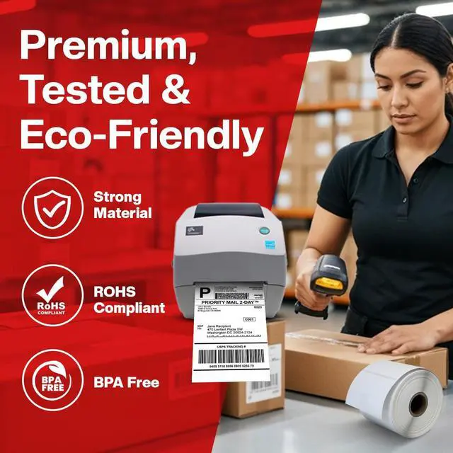 Alt view image 7 of 7 - 4" x 2" Direct Thermal Labels Roll, 10 Rolls (7,500 Labels), 1" Core Compatible with Zebra,Rollo, MUNBYN,POLONO & IDPRT Label Printer, Strong Adhesive Perforated for Packages,Barcodes & Office Use