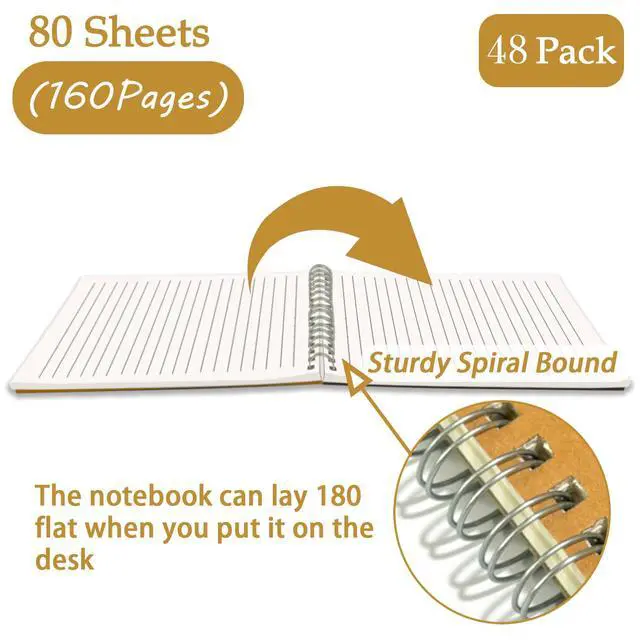 Alt view image 5 of 7 - 48 Pack A5 Spiral Notebooks Bulk, 8x5.5 Lined Journaling Notebooks | Composition Notebook with Kraft Cover, Notebooks for School, Bulk Office Supplies, 80 Sheets 160 Pages