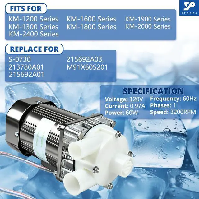 Alt view image 4 of 7 - S-0730 Ice Machine Motor Water Pump Assembly for Hoshizaki | Complete Replacement Kit with Mounting Plate, Capacitor, Cable & Plug | Commercial Ice Maker Motor