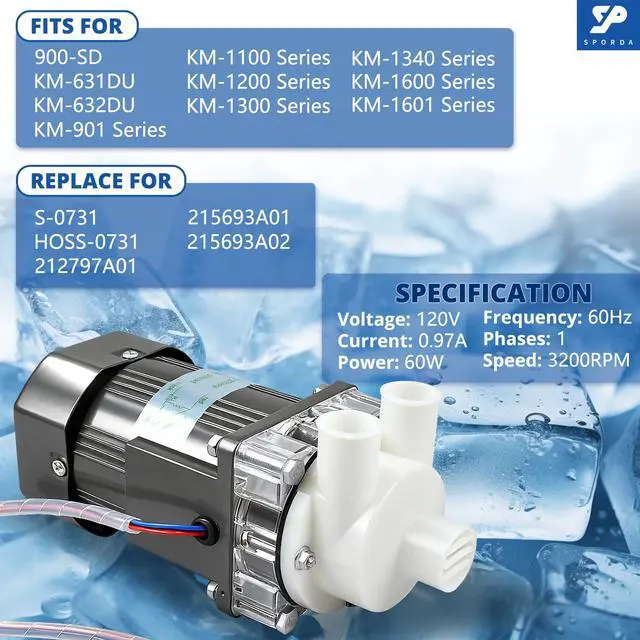 Alt view image 3 of 7 - S-0731 Ice Machine Motor Water Pump Assembly for Hoshizaki | Complete Replacement Kit with Mounting Plate,Capacitor,Cable & Plug,for Commercial,Quiet & High Production for Peak Demand