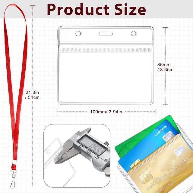 Alt view image 3 of 7 - 300 Set Lanyards with ID Holder Clear Horizontal Name Tags Badge Flat Neck Lanyards Waterproof Resealable Zip ID Card Holder for Adult Kid Business School Office(Multicolor)