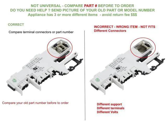 Alt view image 4 of 7 - 461970230081 compatible with Kenm. Whirl. Mayt. Washer Door Lock Switch Fits old, s ARK-les Part No.: 11730-62,(4619 702 3008 1)