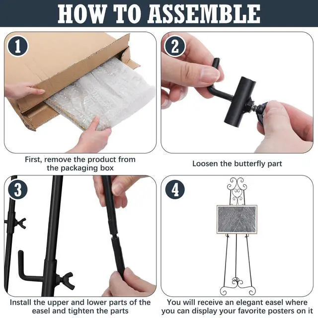 Alt view image 3 of 6 - 57" H Black Metal Scroll Easel Stand for Display Wedding Sign Poster Adjustable Portable Art Easels Poster Easel with Chain Support for Showcasing Pictures Artwork Coffee Exhibition Canvas