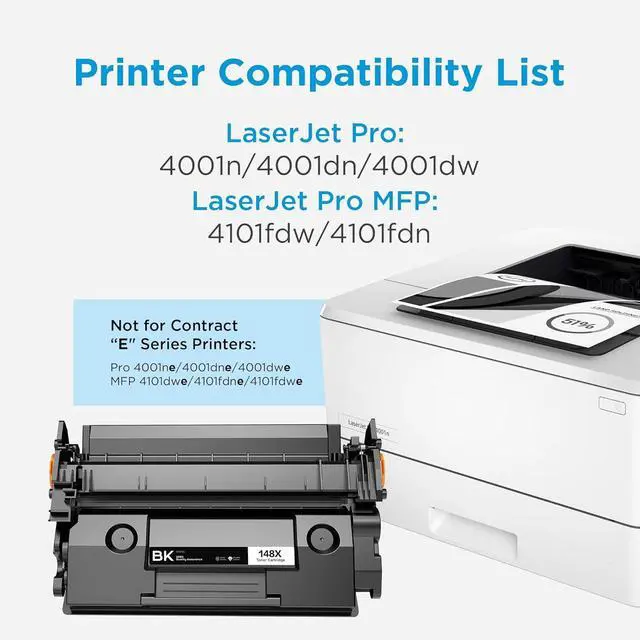 Alt view image 2 of 7 - 148X Black High Yield Toner Cartridge 4001n 4101fdw (with Chip) | Replacement for HP 148X 148A W1480X W1480A for HP Pro 4001dw 4001dn MFP 4101fdn Printer, 2 Pack