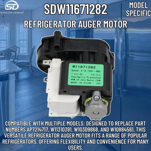 Alt view image 3 of 7 - W11671282 Refrigerator Auger Motor - Replaces W10309868, W11310391