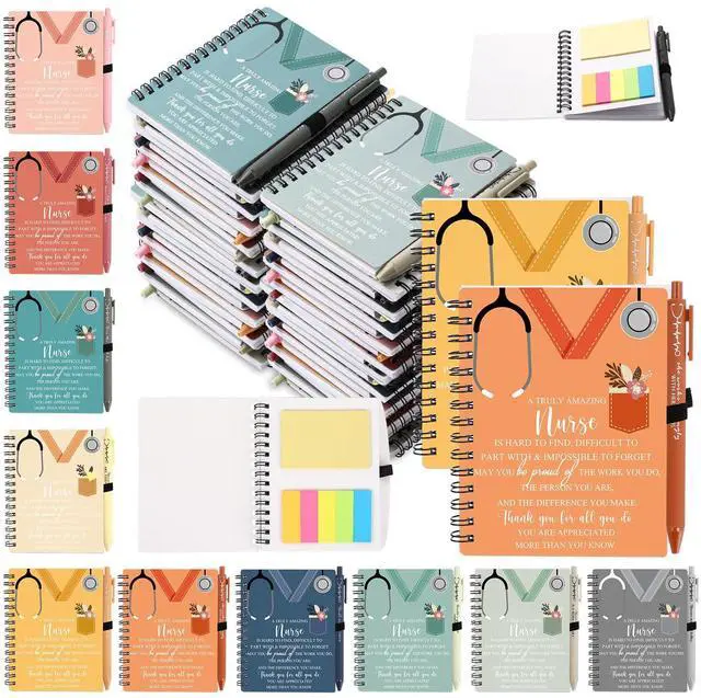 Main image of CNA Week Gift Bulk Nursing Notebook with Sticky Note and Pen Set, Inspirational Thank You Nursing Spiral Journal Notepad for Nurse CNA Graduation(Morandi Colors,60 Sets)